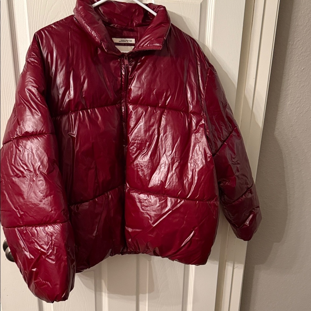 Shiny Maroon Puffer Jacket